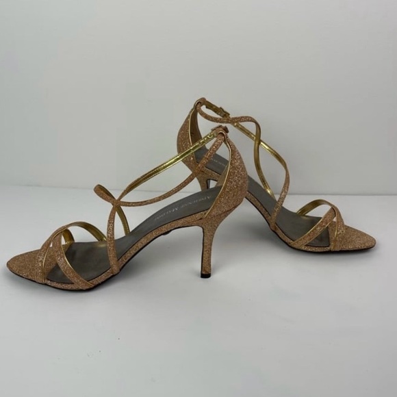 Women’s Gold Strappy Adrienne Maloof Stiletto Heels Sandals - Picture 7 of 11
